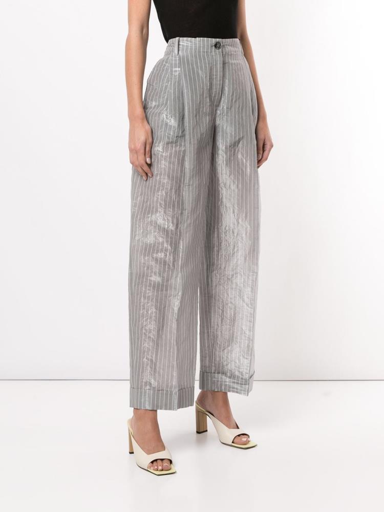 Grey / Silver Women's Armani Emporio Crinkle Effect Pinstriped Pants | M907112