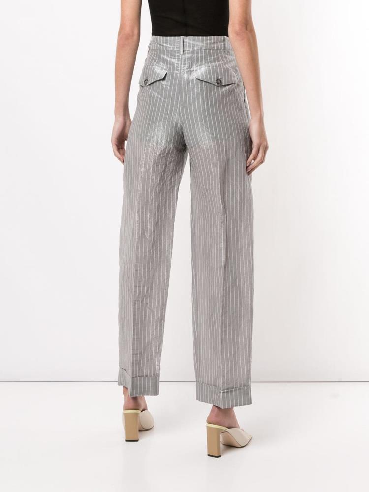 Grey / Silver Women's Armani Emporio Crinkle Effect Pinstriped Pants | M907112