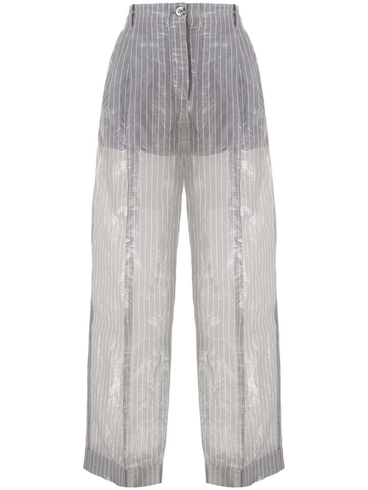 Grey / Silver Women\'s Armani Emporio Crinkle Effect Pinstriped Pants | M907112