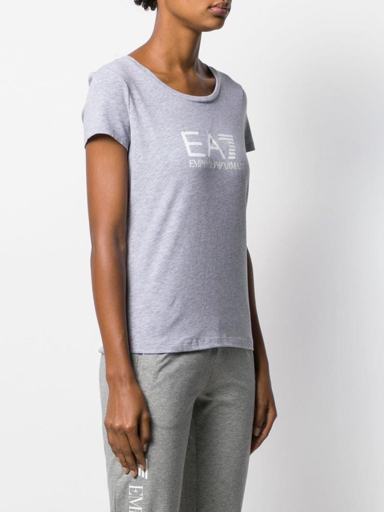 Grey Women's Ea7 Emporio Armani Fitted Logo Print T Shirts | YHH1JFH