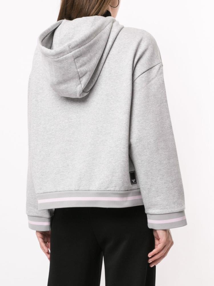 Grey Women's Armani Emporio Contrast String Zip Up Hoodie | UL185DQ