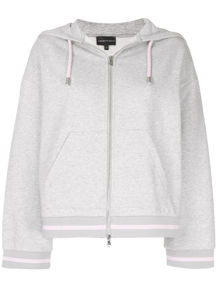 Grey Women\'s Armani Emporio Contrast String Zip Up Hoodie | UL185DQ