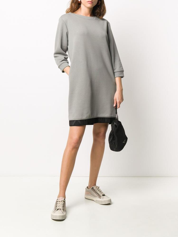 Grey Women's Armani Emporio Logo Stripe Sweater Dress | FNEC5GY