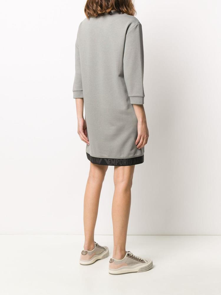 Grey Women's Armani Emporio Logo Stripe Sweater Dress | FNEC5GY