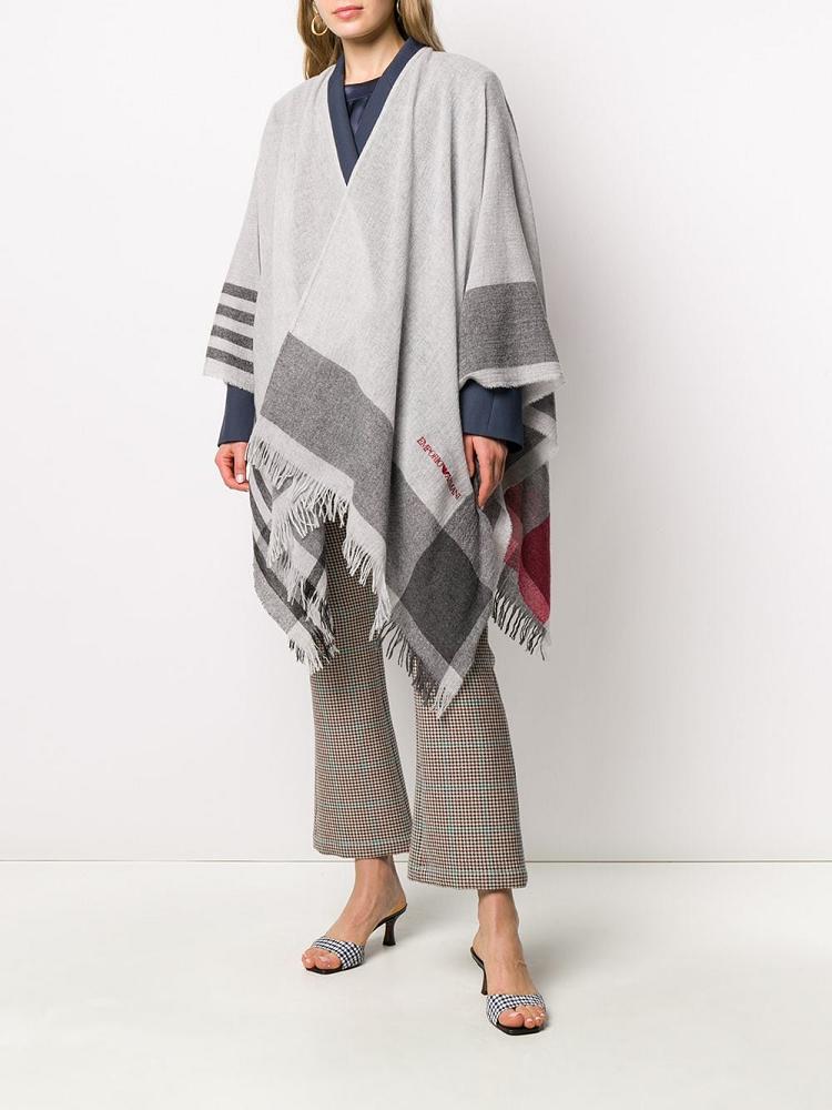 Grey Women's Armani Emporio Striped Asymmetric Poncho Coats | K4ZW93Z