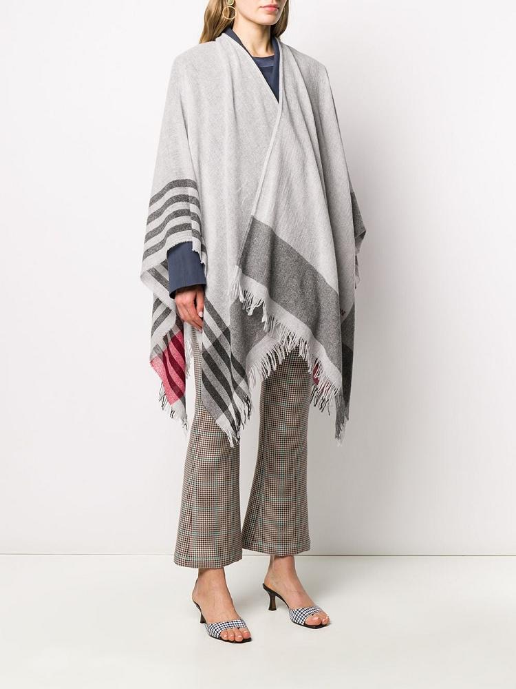 Grey Women's Armani Emporio Striped Asymmetric Poncho Coats | K4ZW93Z