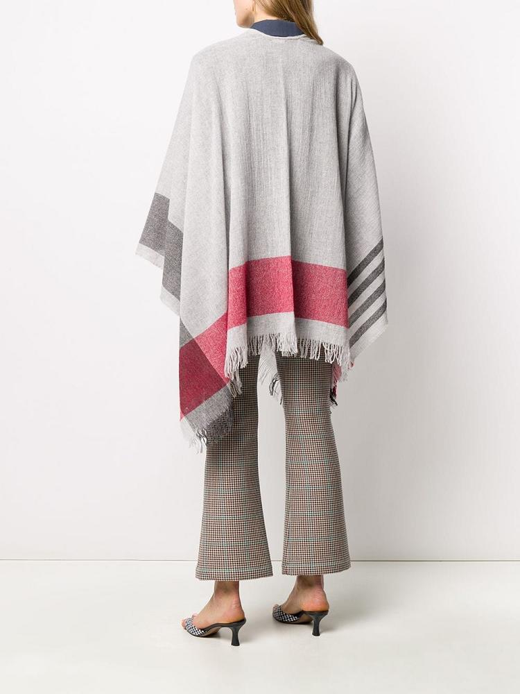 Grey Women's Armani Emporio Striped Asymmetric Poncho Coats | K4ZW93Z