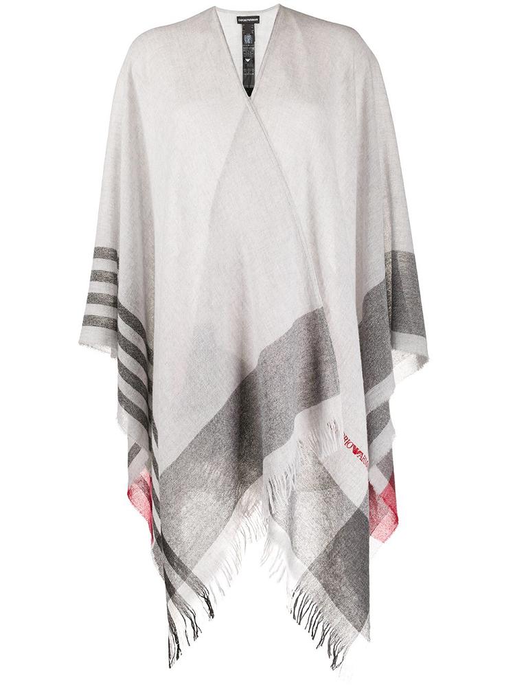 Grey Women\'s Armani Emporio Striped Asymmetric Poncho Coats | K4ZW93Z