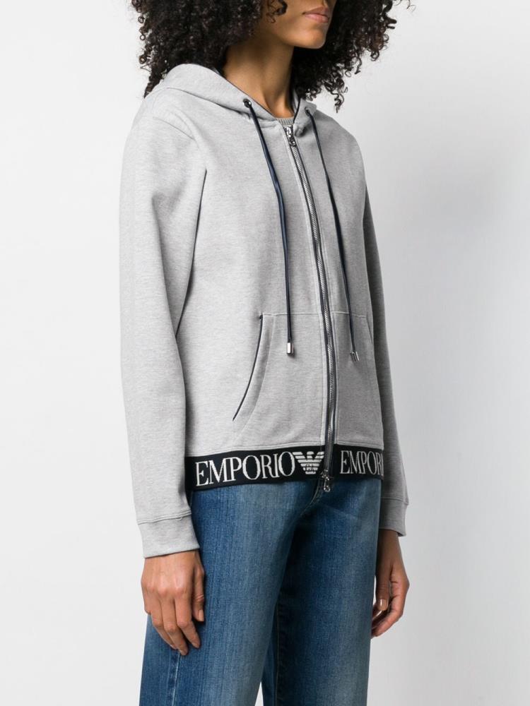 Grey Women's Armani Emporio Zip Front Logo Waistband Hoodie | MWTH5R1