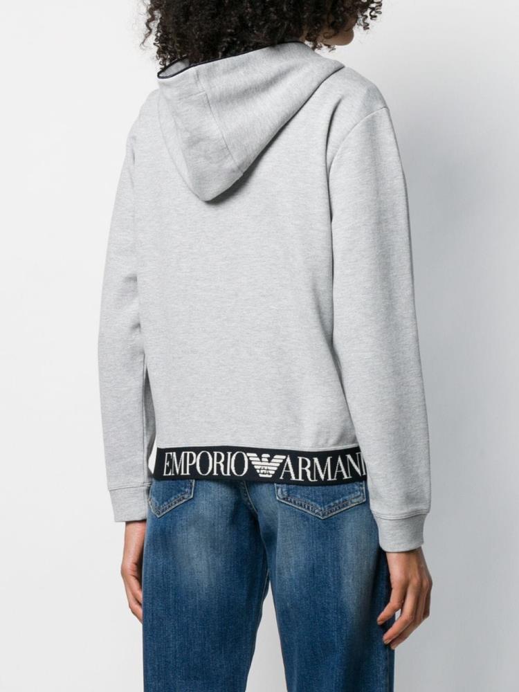 Grey Women's Armani Emporio Zip Front Logo Waistband Hoodie | MWTH5R1