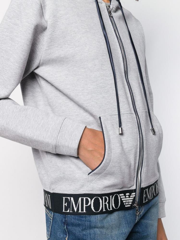 Grey Women's Armani Emporio Zip Front Logo Waistband Hoodie | MWTH5R1