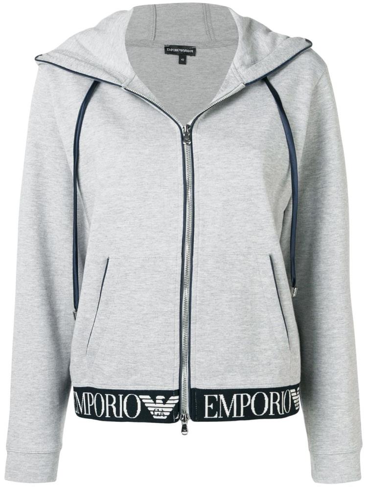 Grey Women\'s Armani Emporio Zip Front Logo Waistband Hoodie | MWTH5R1