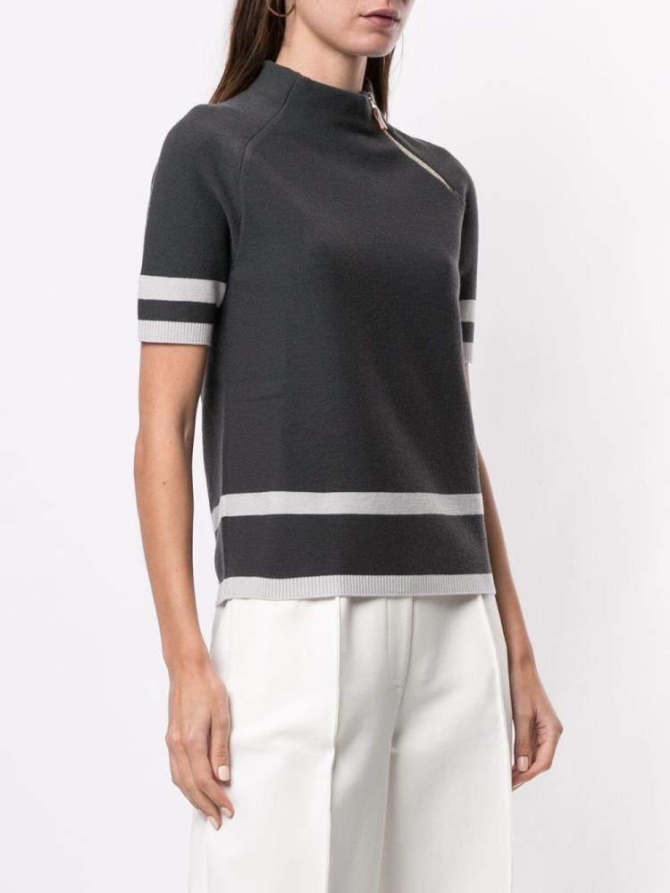 Grey Women's Giorgio Armani Off Center Zip Knitted Tops | IKDSRKD