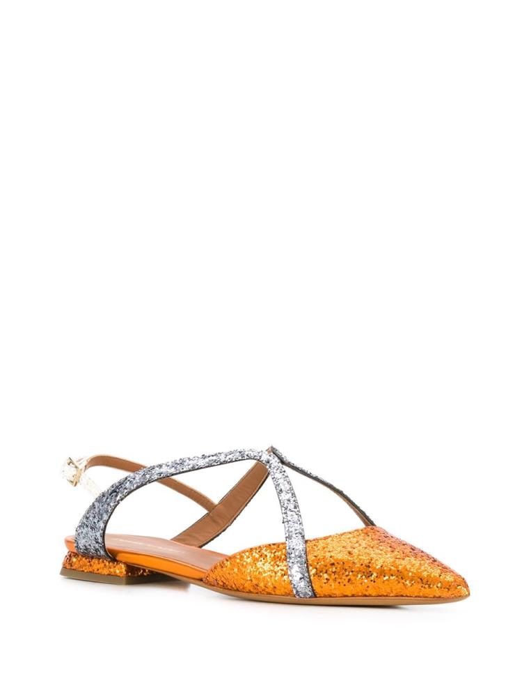 Orange / Silver Women's Armani Emporio Glitter Strap Ballerina Shoes | JLSUR7H