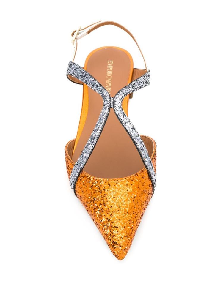 Orange / Silver Women's Armani Emporio Glitter Strap Ballerina Shoes | JLSUR7H