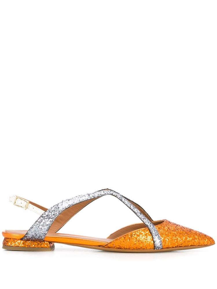 Orange / Silver Women\'s Armani Emporio Glitter Strap Ballerina Shoes | JLSUR7H