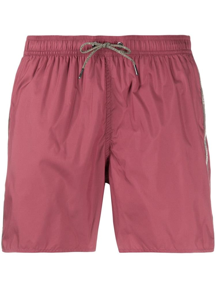 Pink Men\'s Armani Emporio Logo Stripe Swim Shorts | DMGST9V