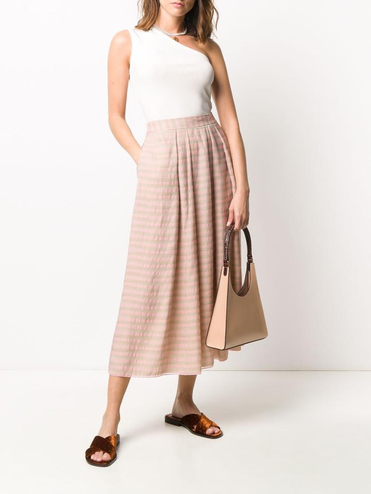 Pink / Neutral Women's Armani Emporio Stripe Pleated Skirts | 306ZLI0