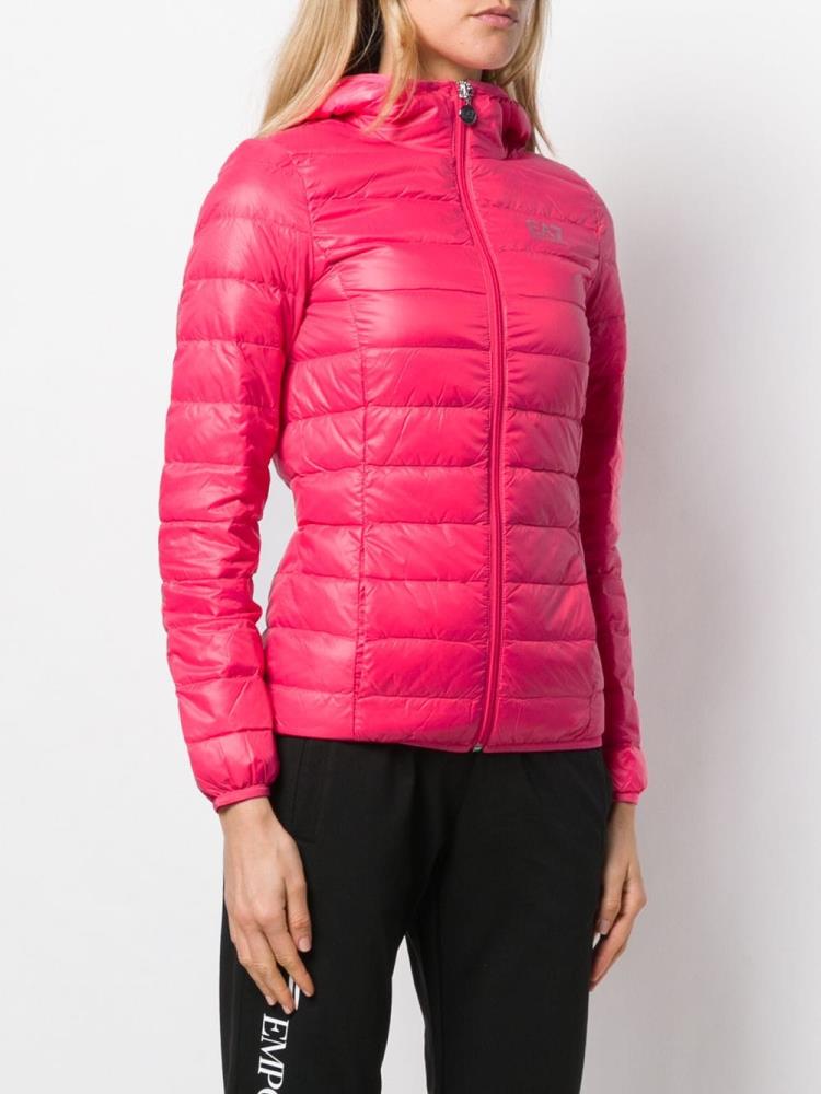 Pink Women's Ea7 Emporio Armani Hooded Puffer Jacket Jackets | Q6YO9CC