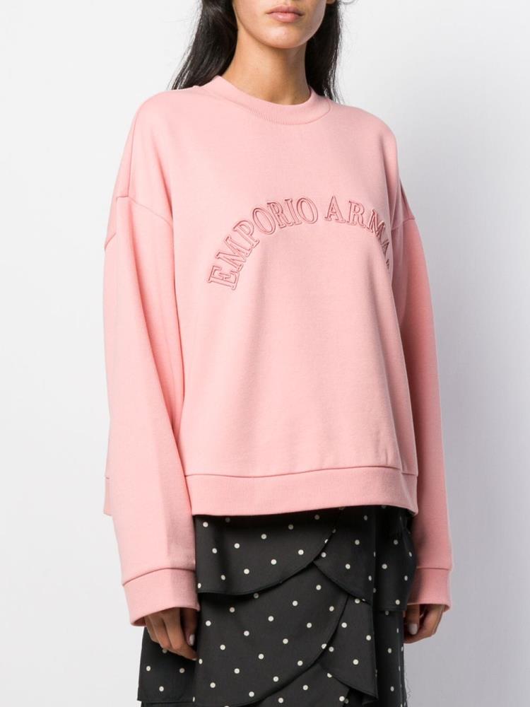 Pink Women's Armani Emporio Embroidered Logo Sweatshirts | 2AC4MWH