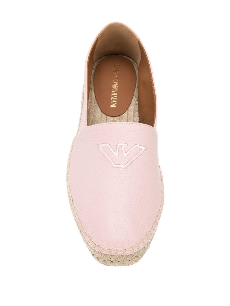 Pink Women's Armani Emporio Logo Embroidered Espadrille Shoes | KIJ4QZD