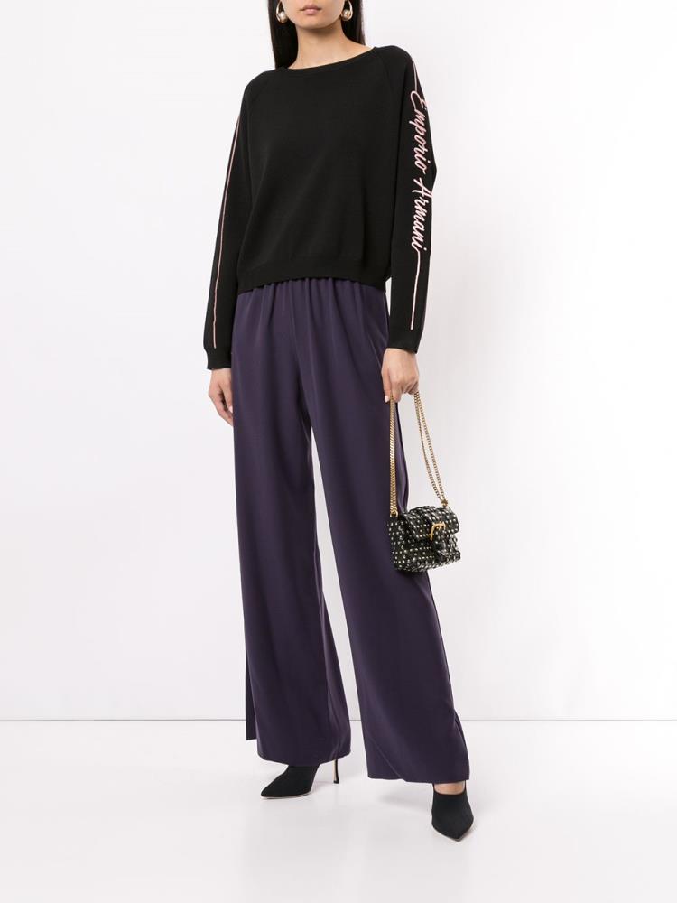 Purple Women's Armani Emporio Gathered Waist Wide Leg Pants | ZZEN3DD