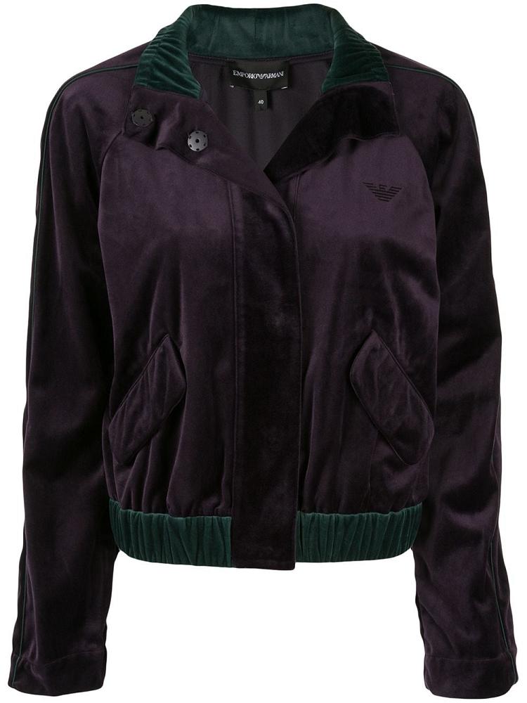 Purple Women\'s Armani Emporio Logo Embroidered Bomber Jacket | ZXNZBB3