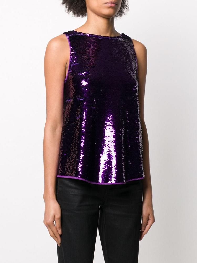 Purple Women's Armani Emporio Sequin Tank Tops | LHRTXUY