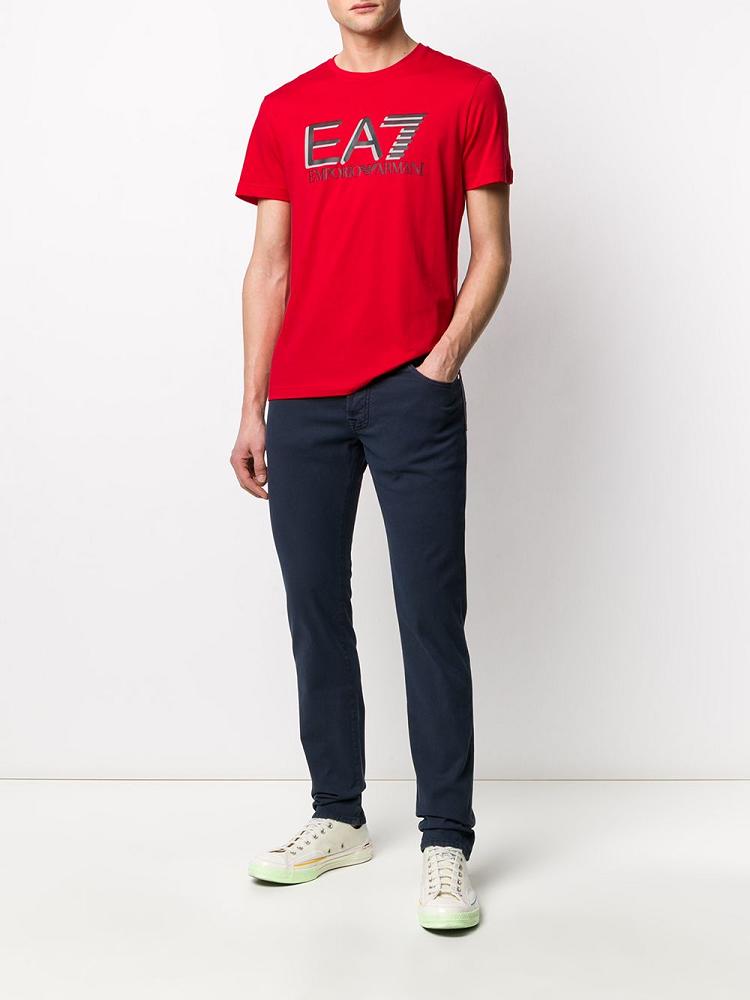 Red Men's Ea7 Emporio Armani Branded T Shirts | 2FGM147