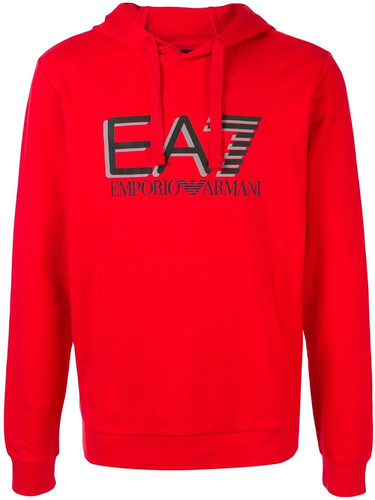 Red Men\'s Ea7 Emporio Armani Long Sleeve Visibility Hoodie | 0IN8KF8