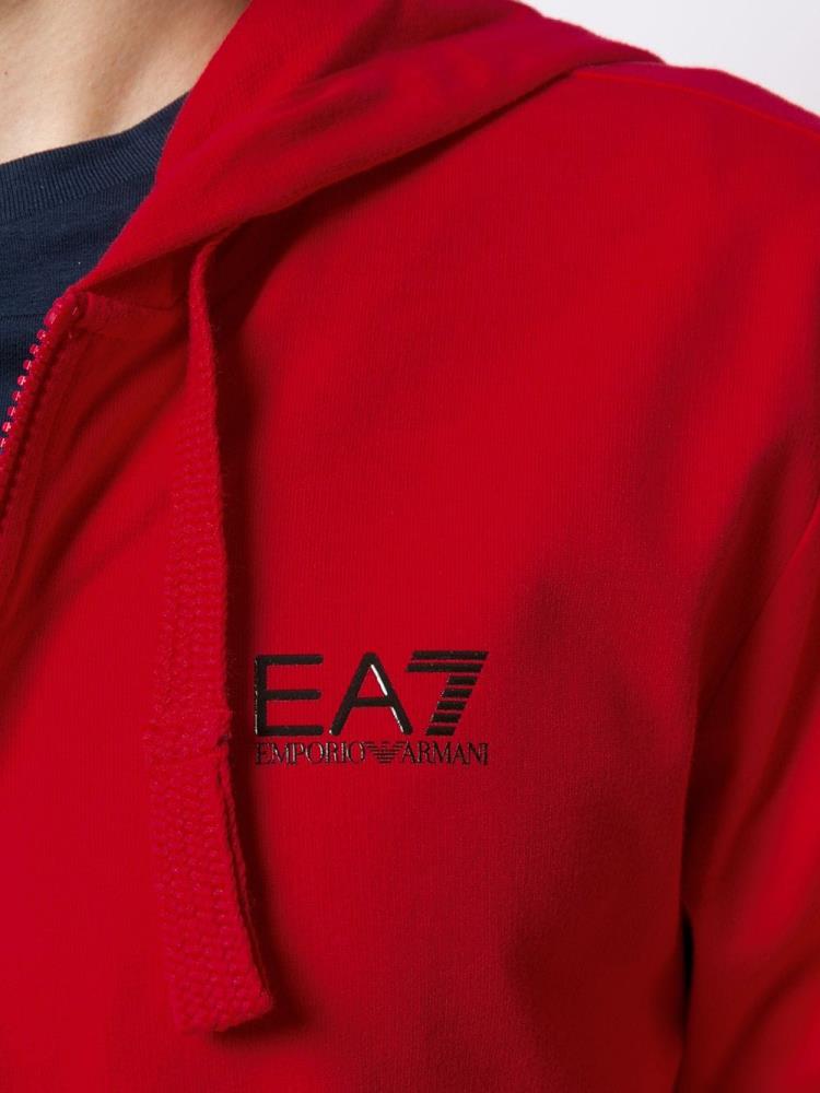 Red Men's Ea7 Emporio Armani Zip Up Logo Hoodie | V20PR9N