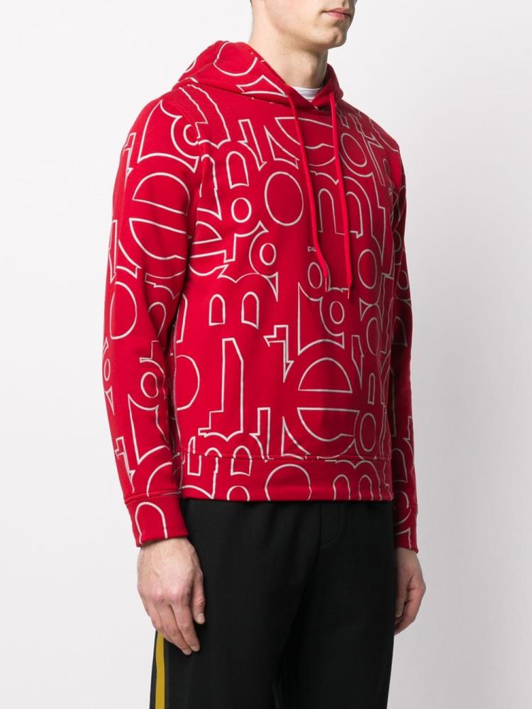 Red Men's Armani Emporio All Over Logo Hoodie | XLNDOG1