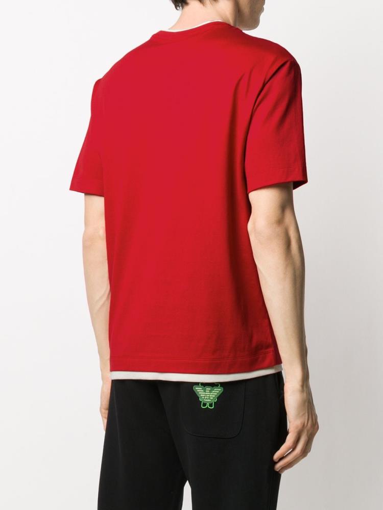 Red Men's Armani Emporio Logo Crew Neck T Shirts | CAXZPKL