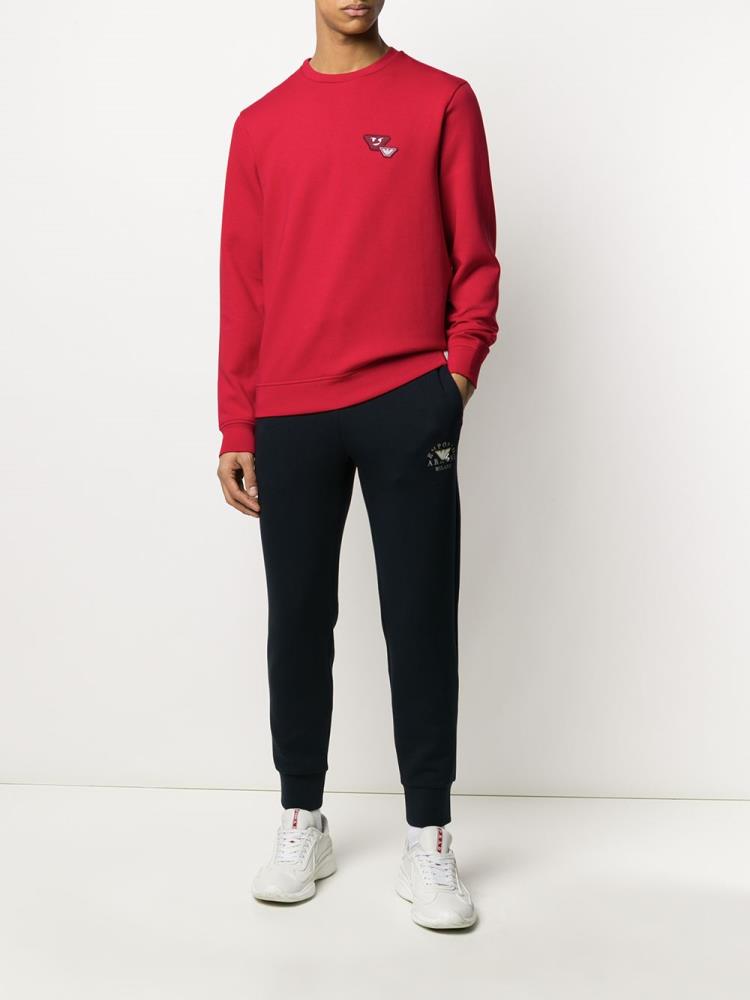 Red Men's Armani Emporio Logo Embroidered Sweatshirts | R1SKDCQ