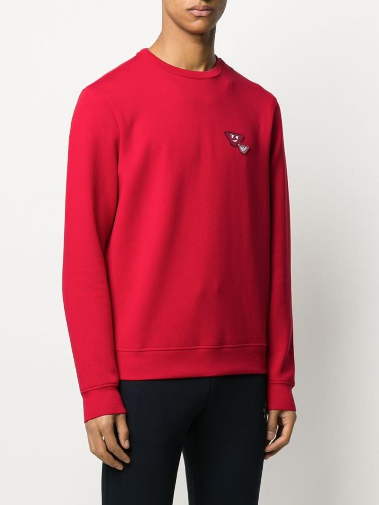 Red Men's Armani Emporio Logo Embroidered Sweatshirts | R1SKDCQ