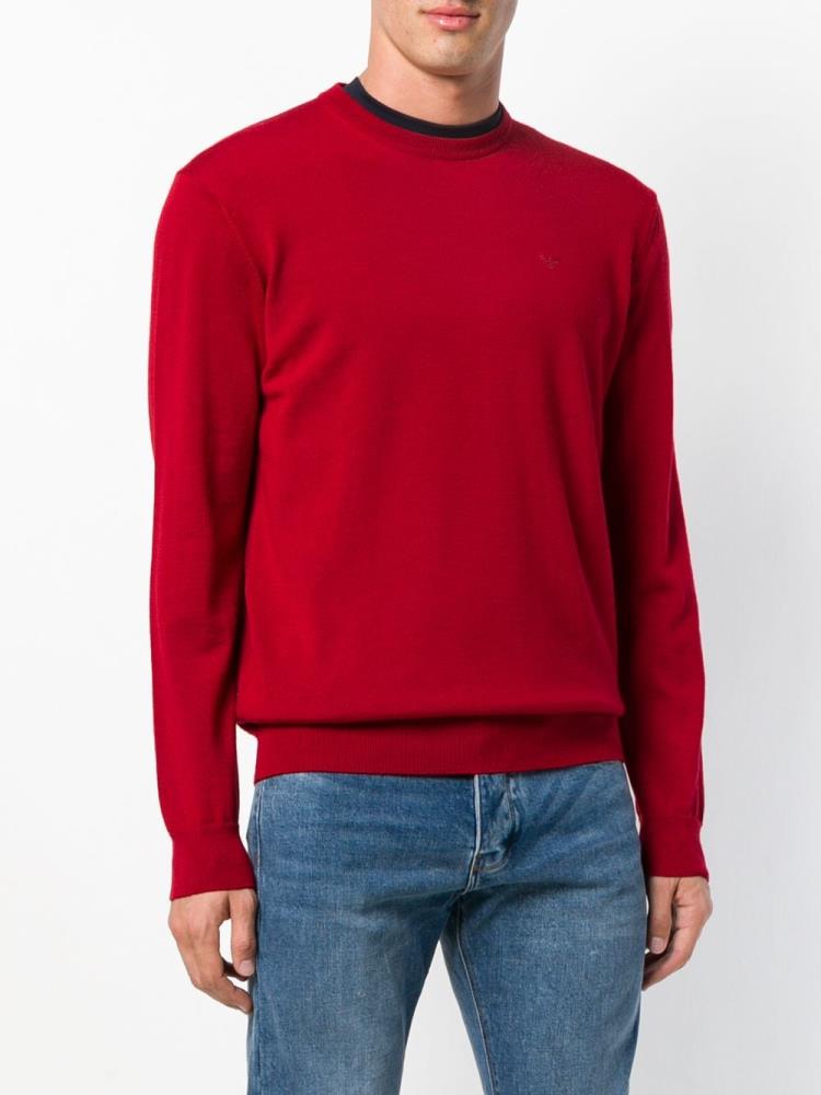 Red Men's Armani Emporio Logo Embroidered Sweaters | RSG013J