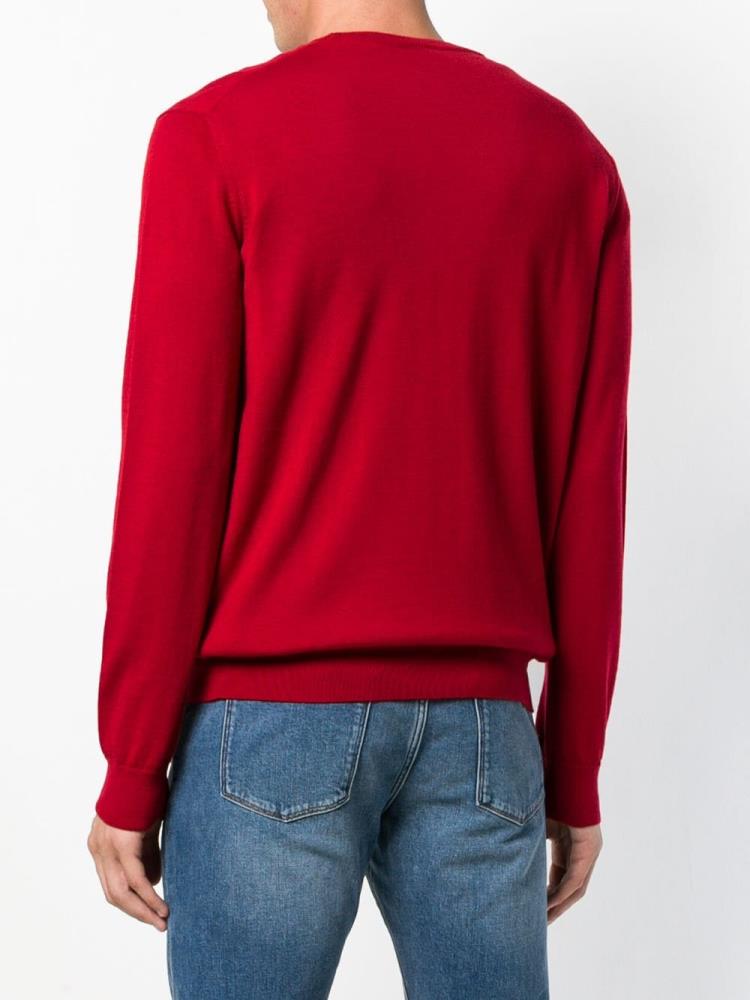 Red Men's Armani Emporio Logo Embroidered Sweaters | RSG013J