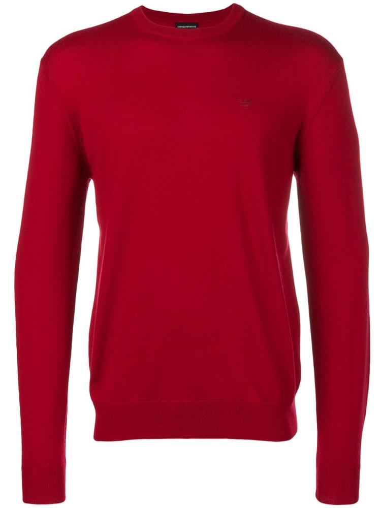 Red Men\'s Armani Emporio Logo Embroidered Sweaters | RSG013J