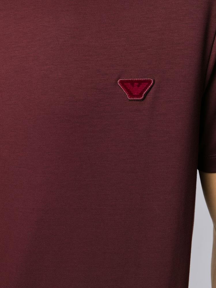 Red Men's Armani Emporio Logo Patch Crew Neck T Shirts | OBUL9MN