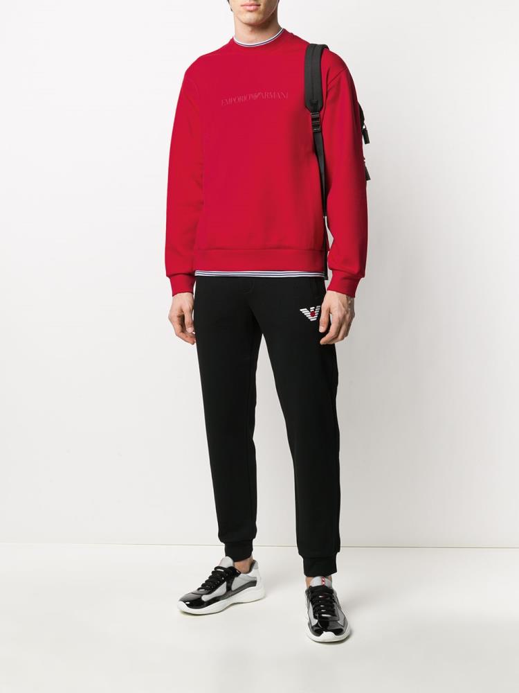 Red Men's Armani Emporio Logo Print Sweaters | DJXV137