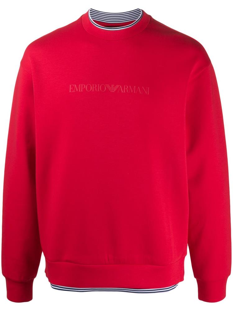 Red Men\'s Armani Emporio Logo Print Sweaters | DJXV137