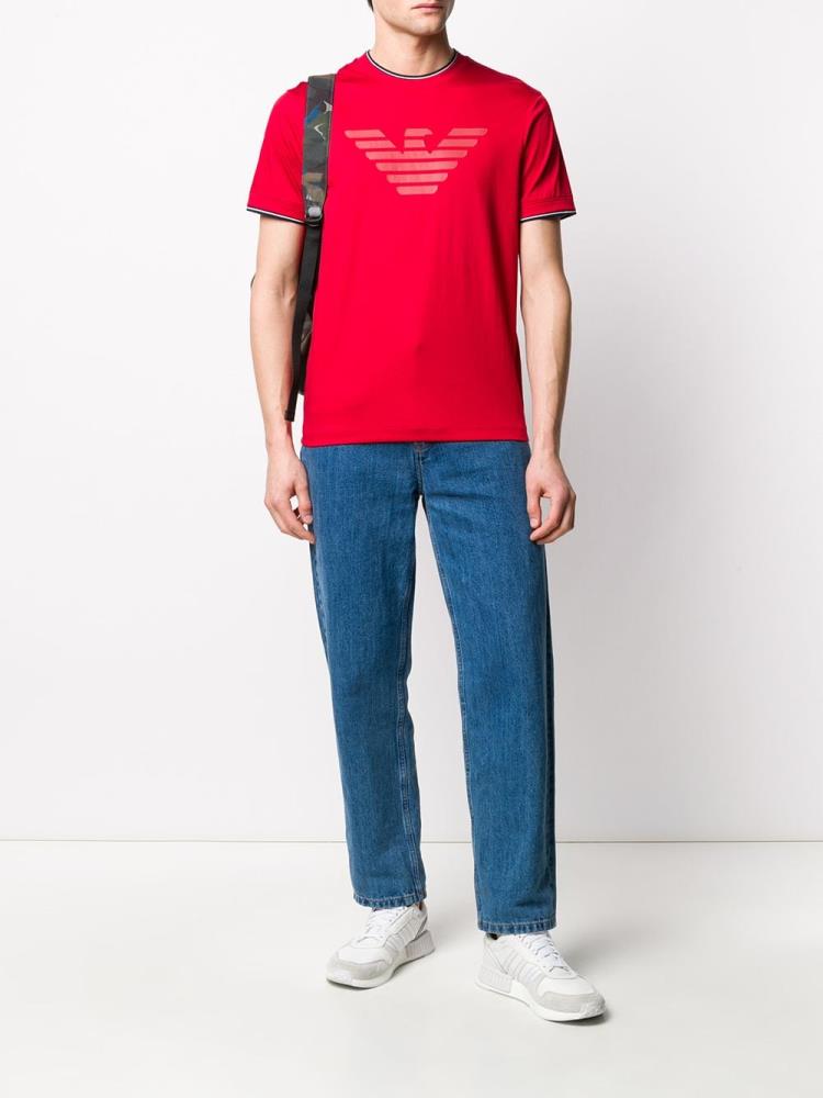 Red Men's Armani Emporio Logo Print T Shirts | I657EXC