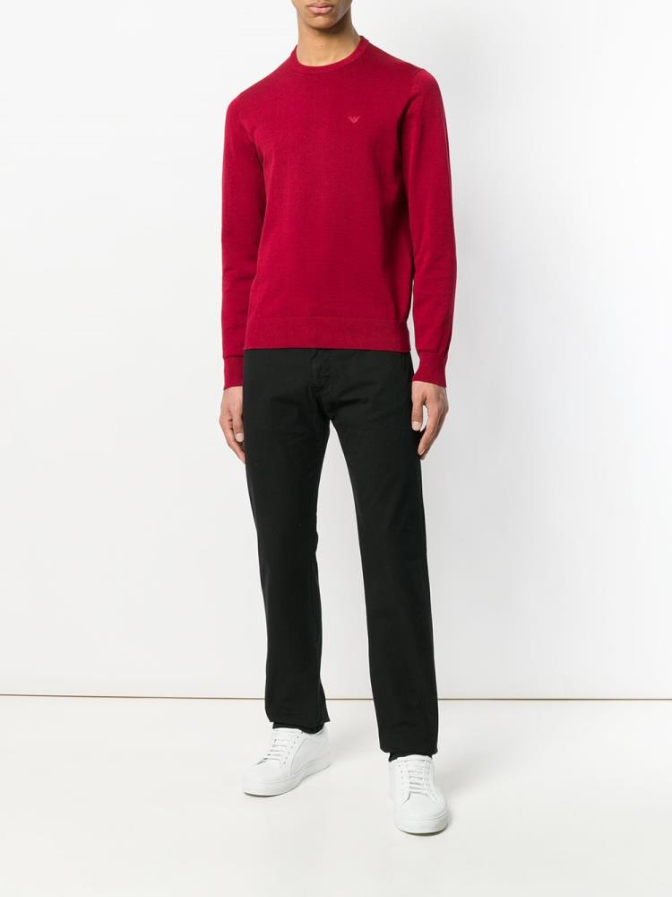 Red Men's Armani Emporio Slim Fit Logo Sweaters | EYNX2K5