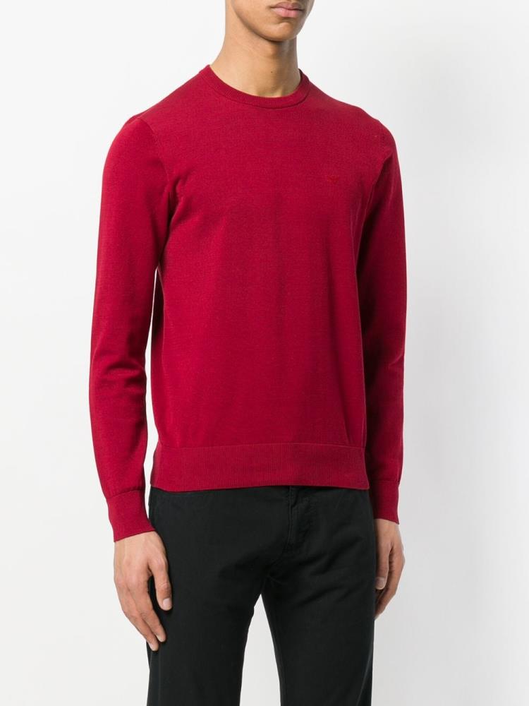 Red Men's Armani Emporio Slim Fit Logo Sweaters | EYNX2K5