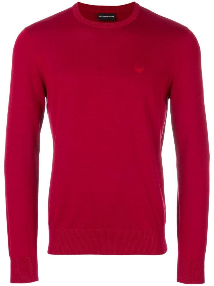 Red Men\'s Armani Emporio Slim Fit Logo Sweaters | EYNX2K5