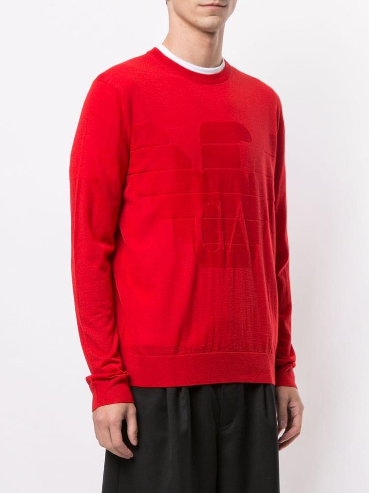 Red Men's Armani Emporio Textured Logo Jumpers | FGZTF5J