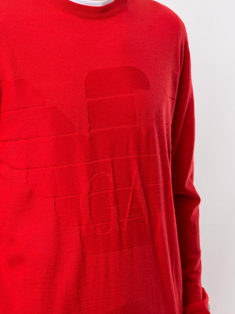 Red Men's Armani Emporio Textured Logo Jumpers | FGZTF5J