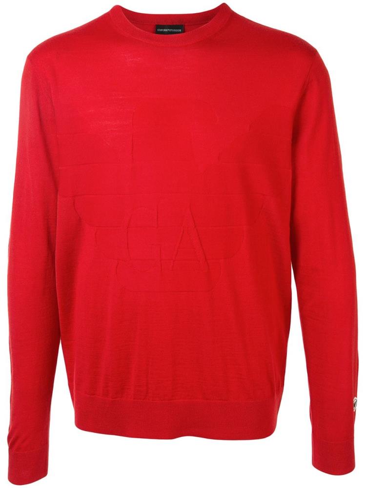 Red Men\'s Armani Emporio Textured Logo Jumpers | FGZTF5J