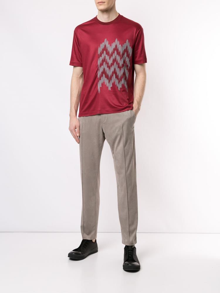 Red Men's Giorgio Armani Jacquard Detail T Shirts | V41E47X