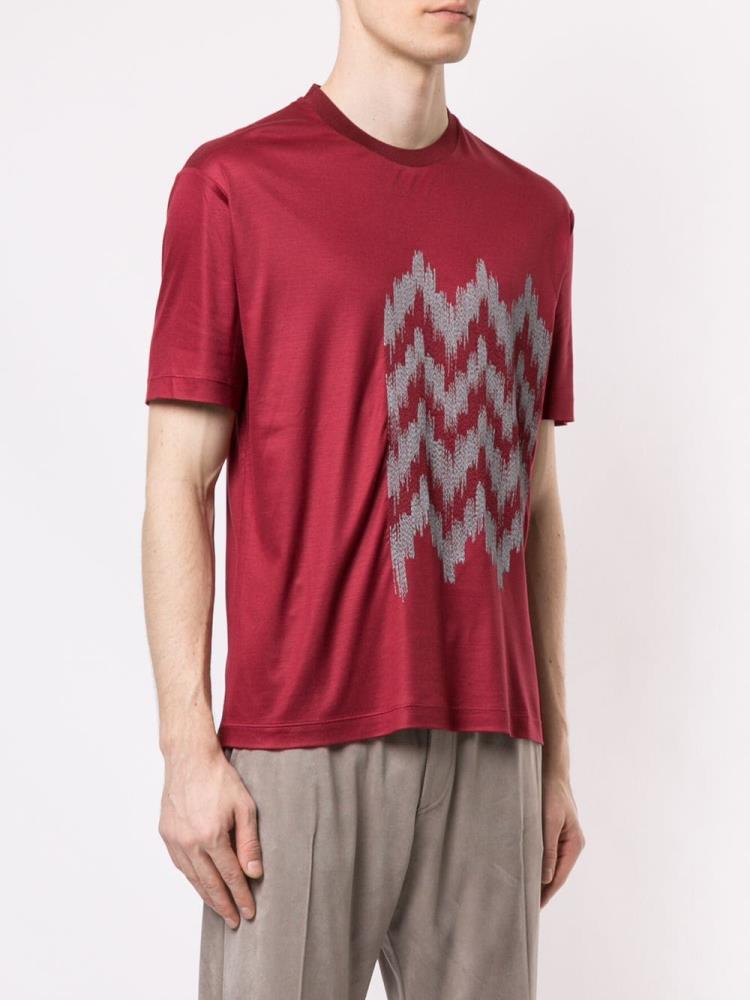 Red Men's Giorgio Armani Jacquard Detail T Shirts | V41E47X